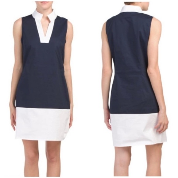 SAIL TO SABLE (STS) Colorblock Navy & White Sleeveless Shift Dress Women’s Sz L - Picture 3 of 11